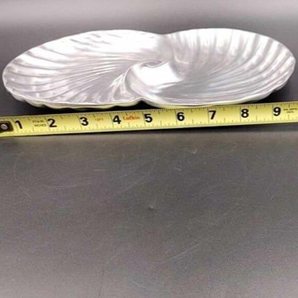 VTG Double Seashell Tray Dish Ocean Beach Hollywood Regency Mexico Pewter Silver - Picture 10 of 10